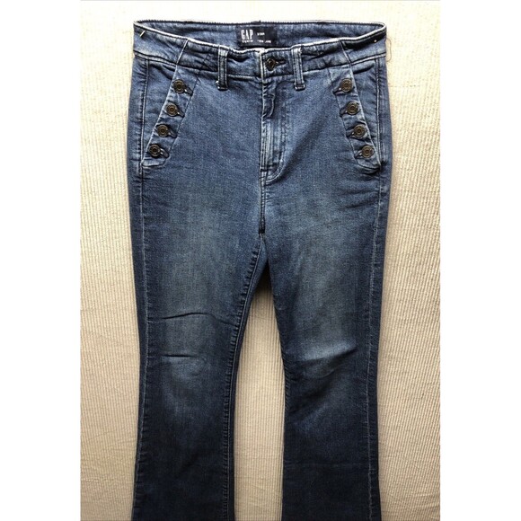 GAP Denim - Gap Denim Jeans 70s Flare Size 2/26R Sailor Buttons Distressed